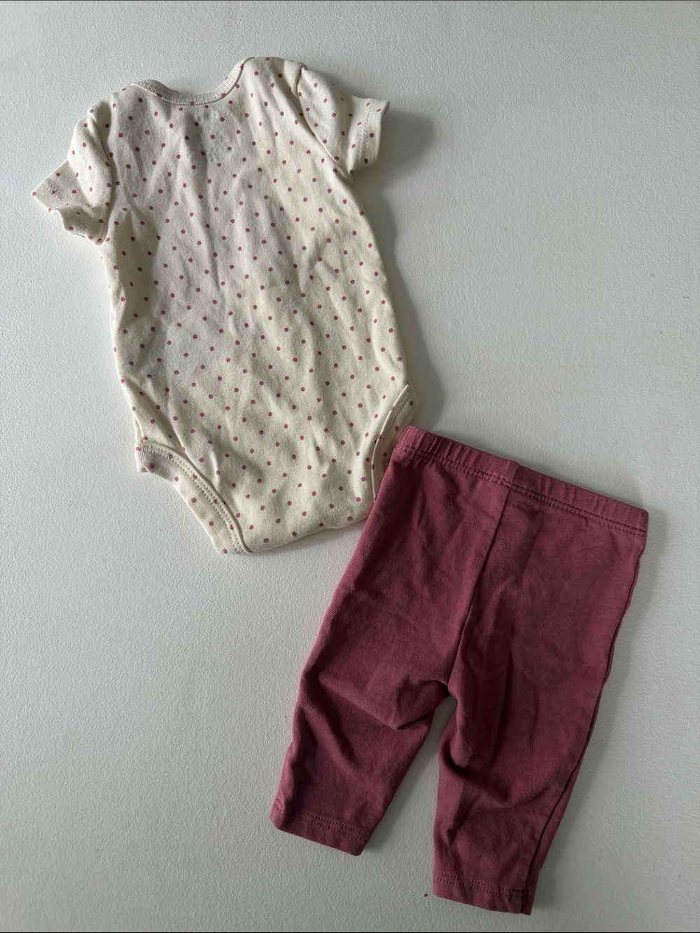 Carter's Cream Polka Dot bodysuit w/ Dusty Rose Pants - Picture 2 of 3